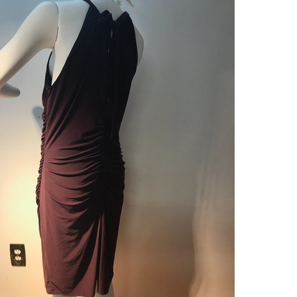 Le Chateau Dark Wine Red Gold Formal Cocktail Drape Halter Neck Bodycon … - Picture 3 of 6